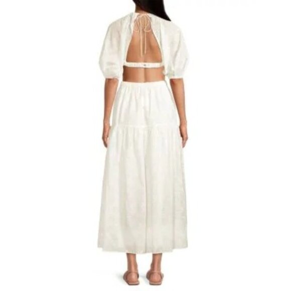 Significant Other Ivory Skyler Open Back Puff Sleeve‎ Midi Dress Sz 6 NWT - Picture 2 of 8